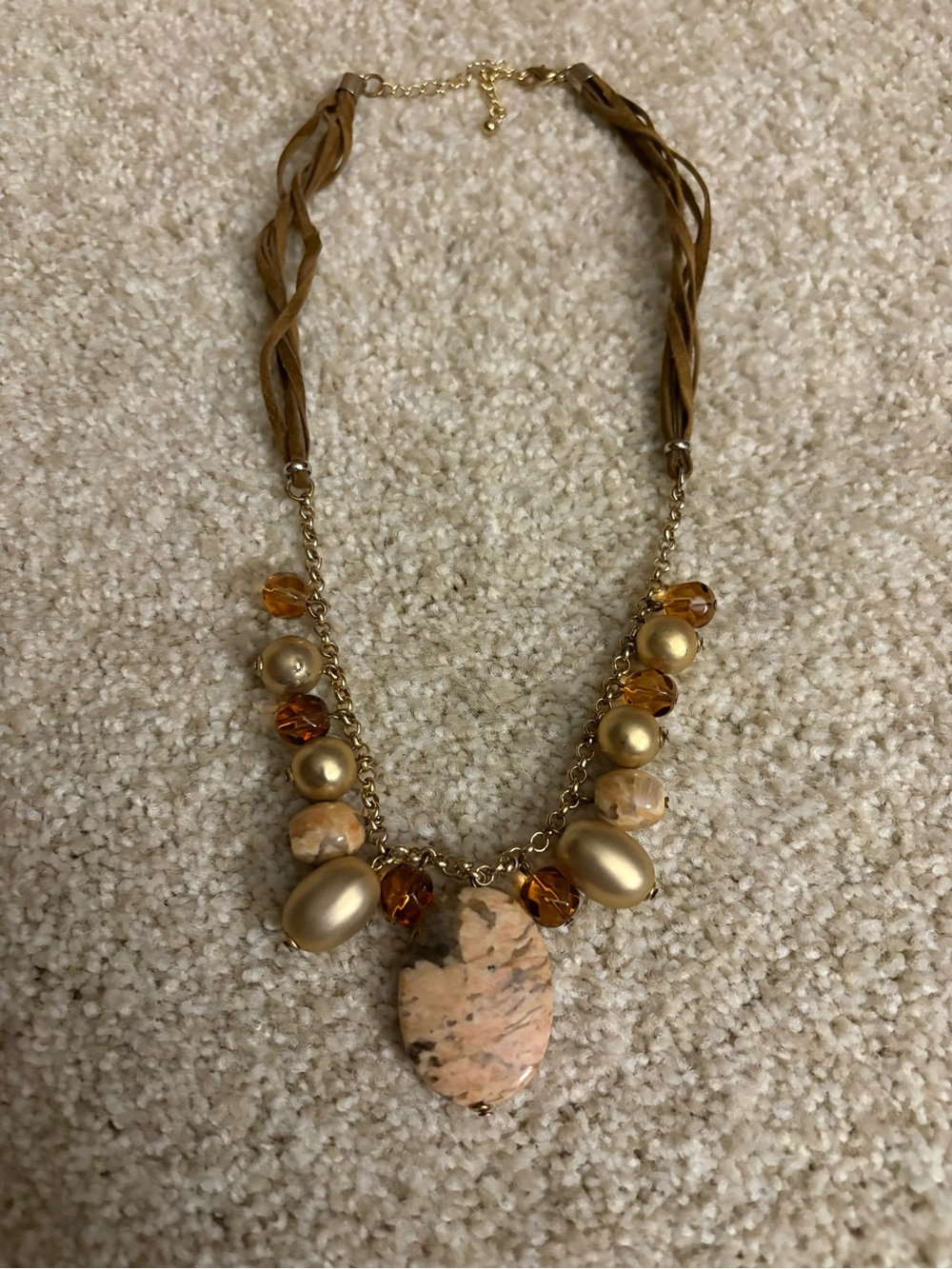 Gold and Peach Beaded Statement Necklace - Women Jewelry